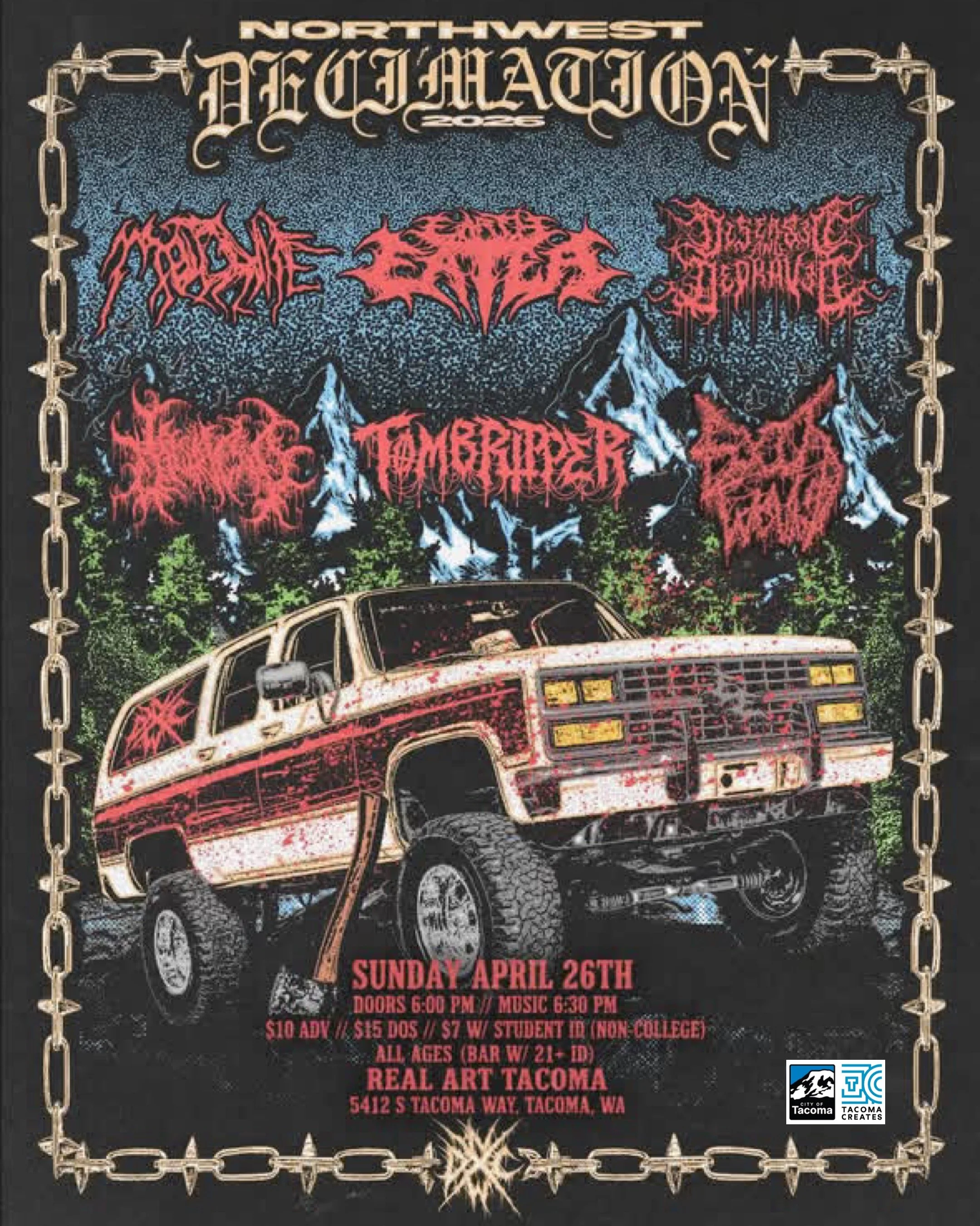 Real Art Tacoma Presents: Earth Eater, Diseased and Depraved, Tombripper, Diludead, Moldavite, Exit Wound