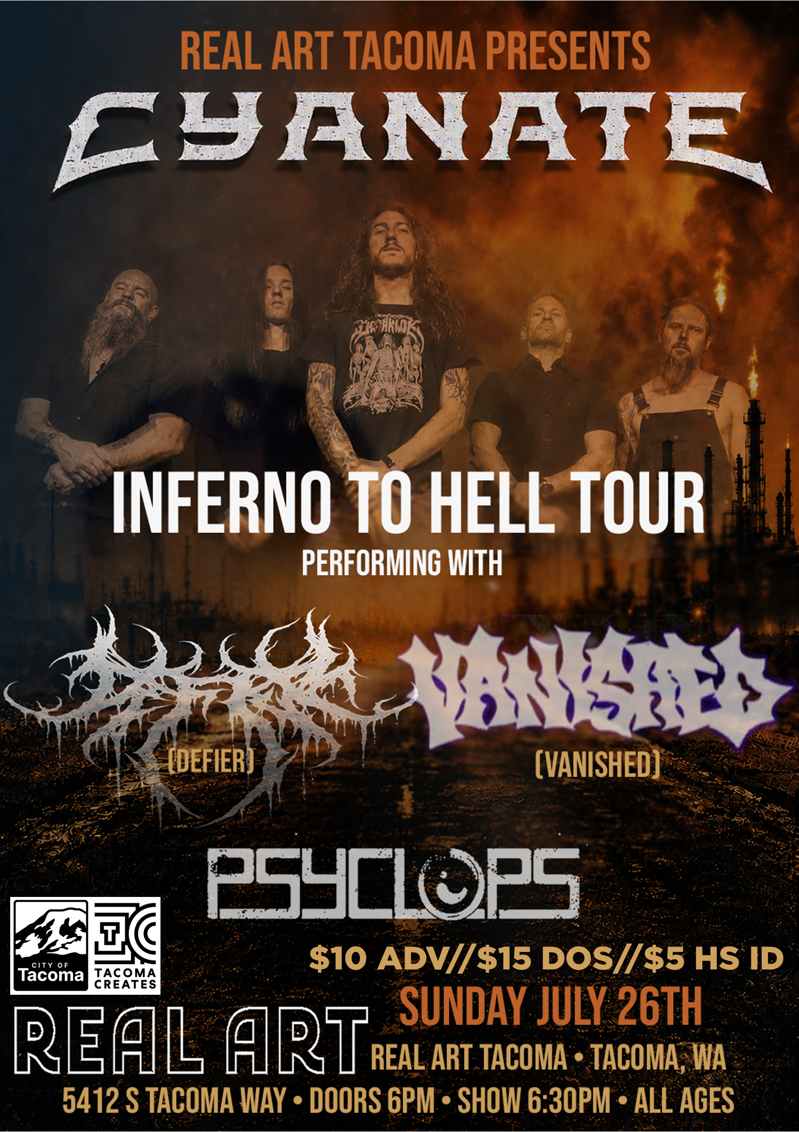 Real Art Tacoma Presents: Cyanate, Defier, Vanished, Psyclops