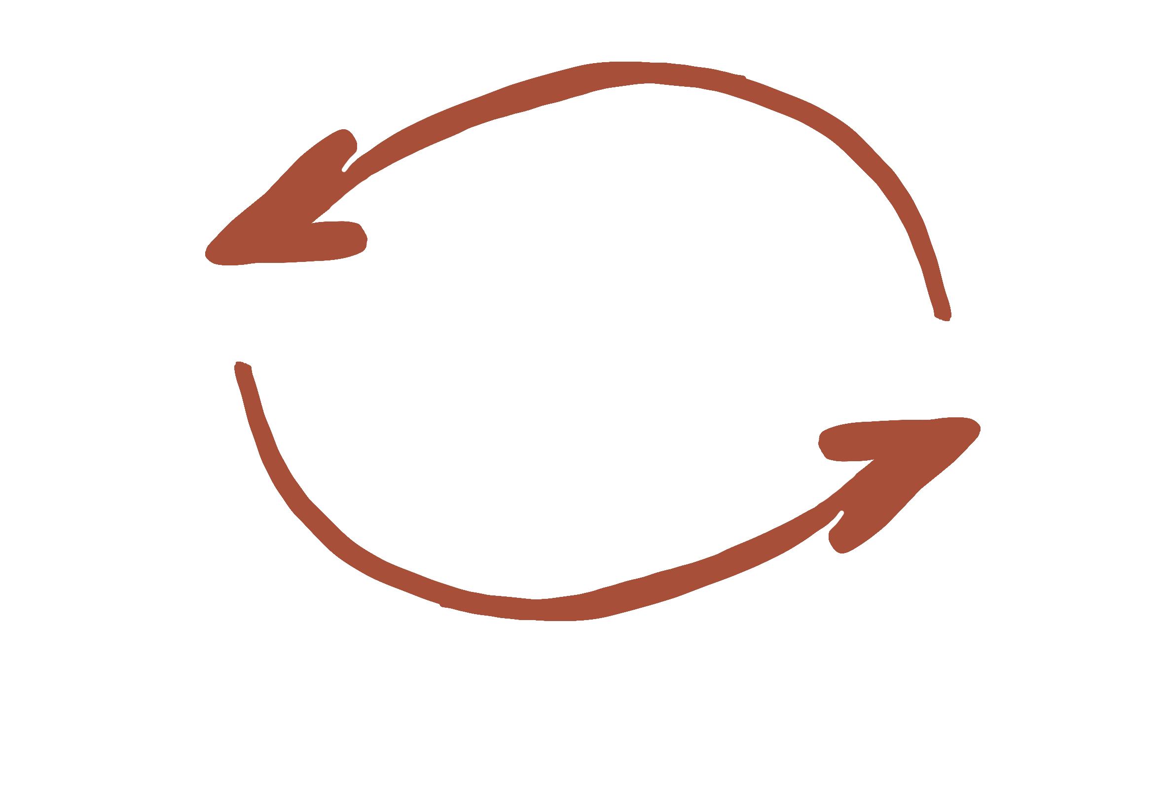 Two orange curved arrows forming a circular cycle on a black background