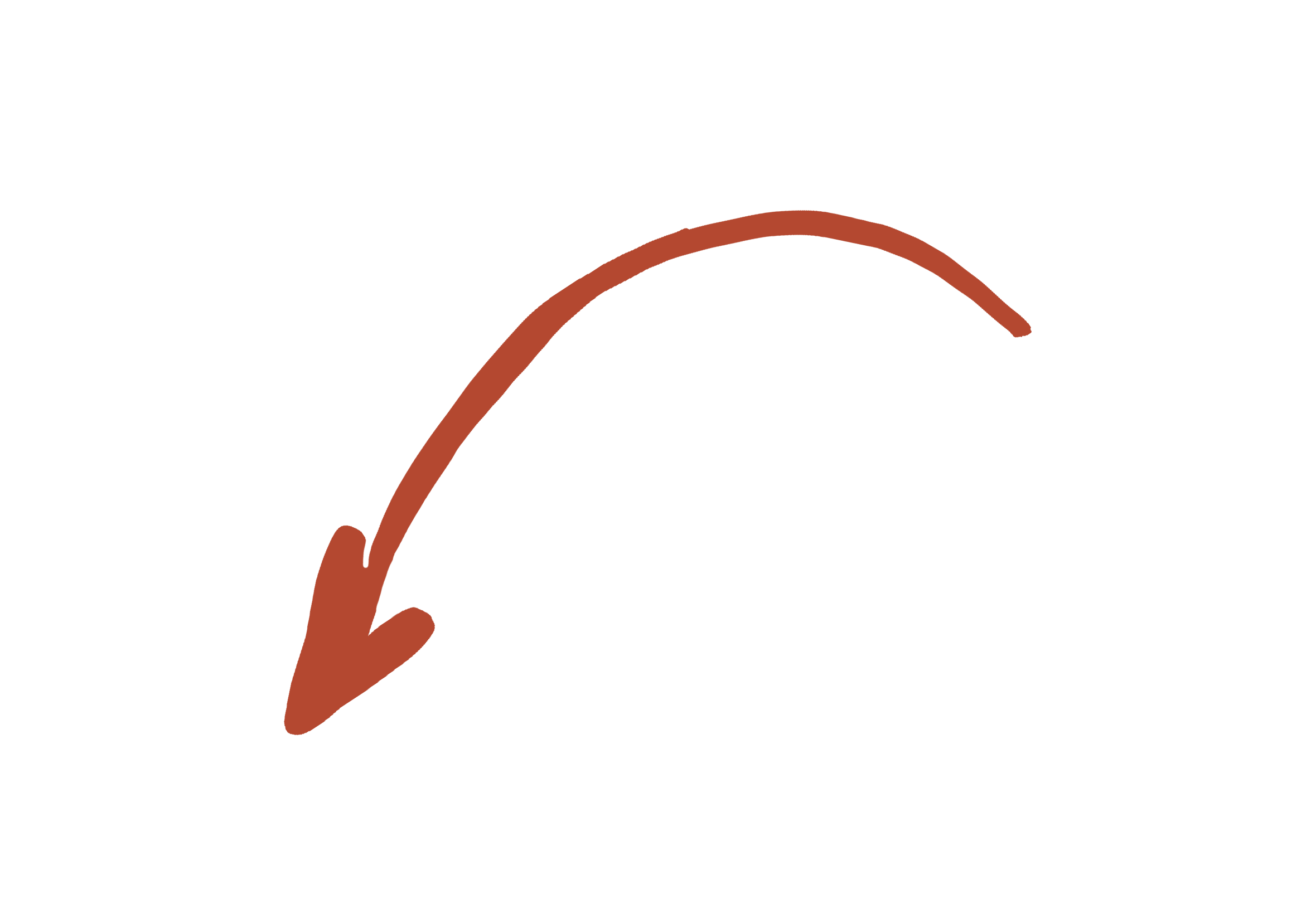Rust-colored curved arrow pointing downward on a black background