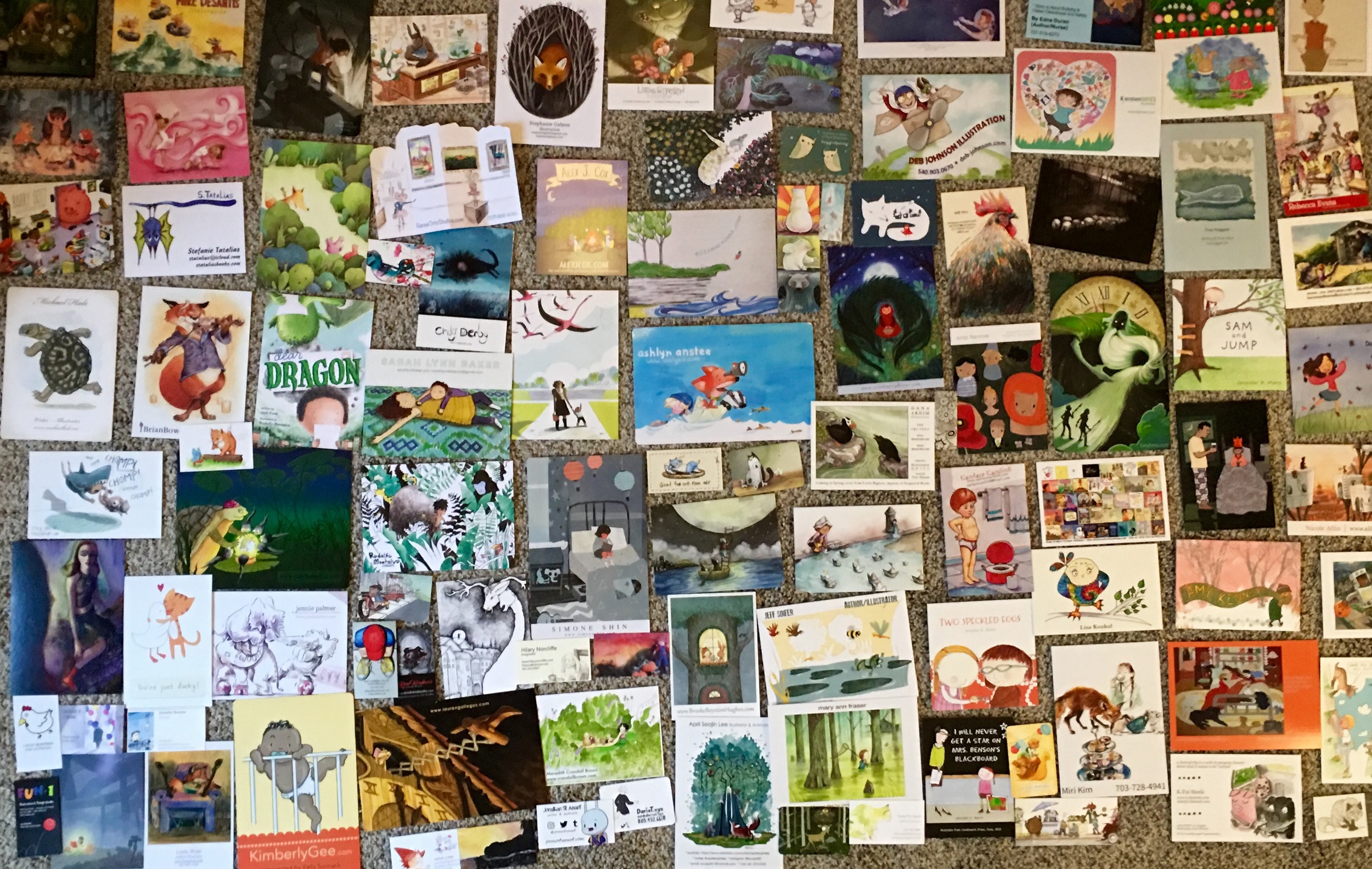 Illustrator promo cards! One of my favorites parts of attending SCBWI conferences. It feels so special to meet other artists and take a bit of their art home. 