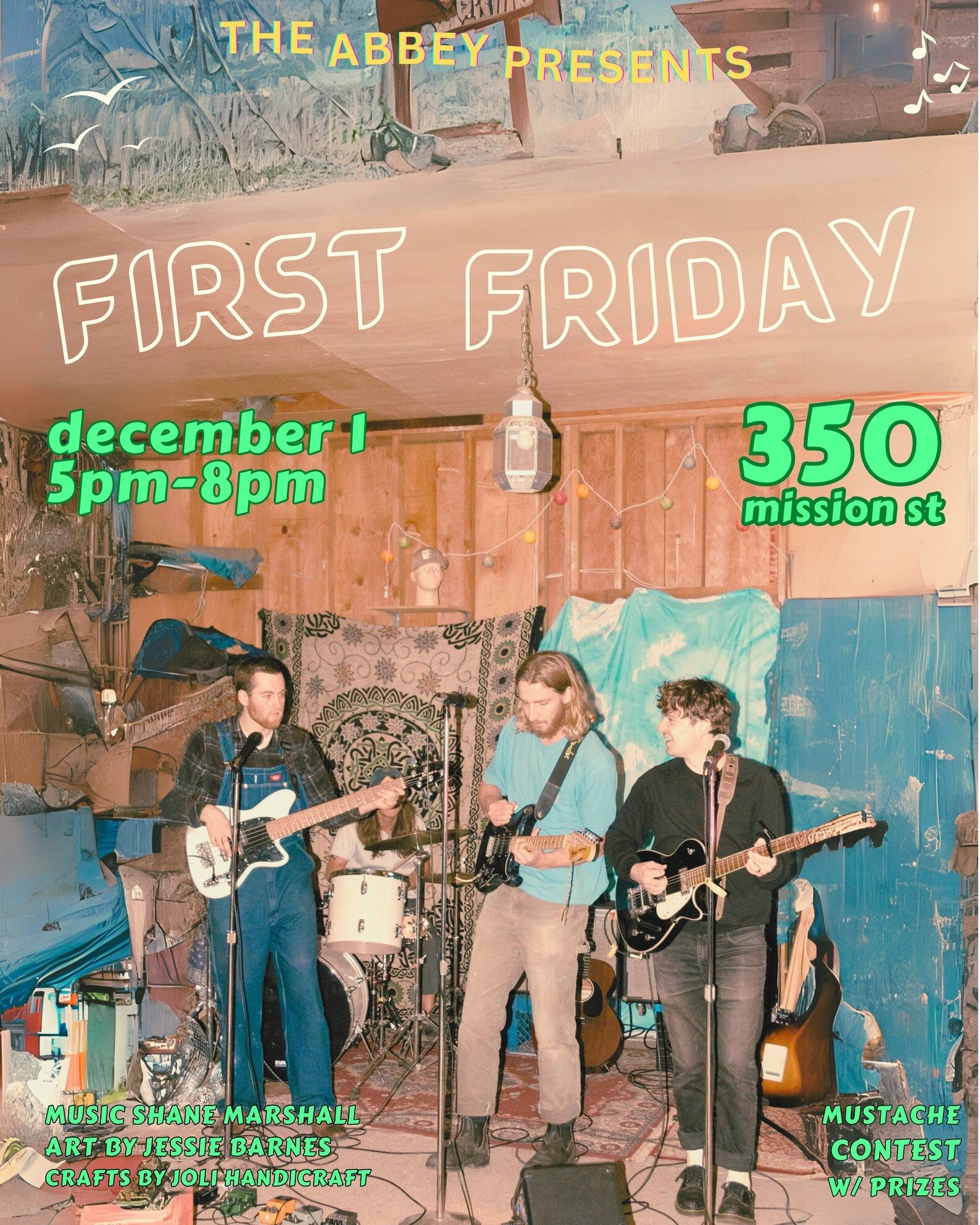 Next week is First Friday!! Come listen to the indominatable @shanemarrshall and sport your best mustache or make one with @jolihandicraftsllc for a chance to win an Abbey gift card. Party from 5pm-8pm.
#theabbeysc #ucsc #downtownsc #firstfriday #liv