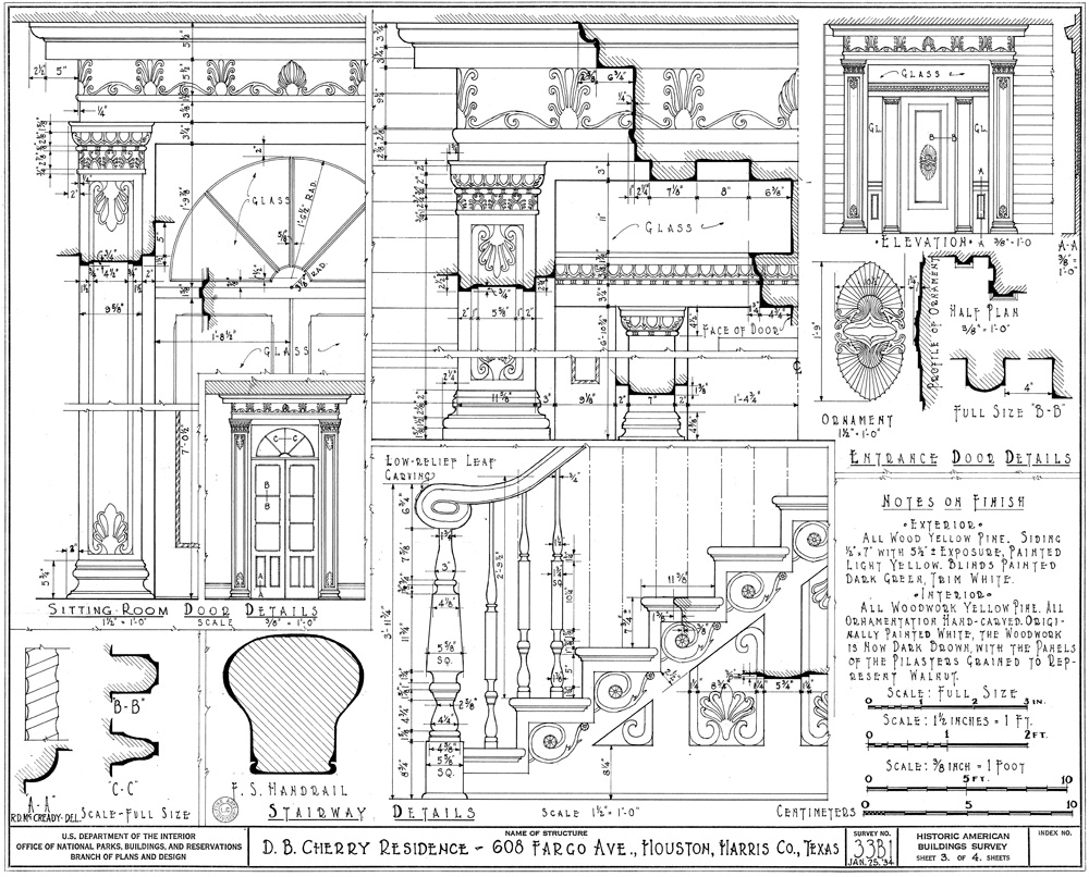 Historic American Buildings Survey drawings of the Nichols-Rice-Cherry-House from 1934.
