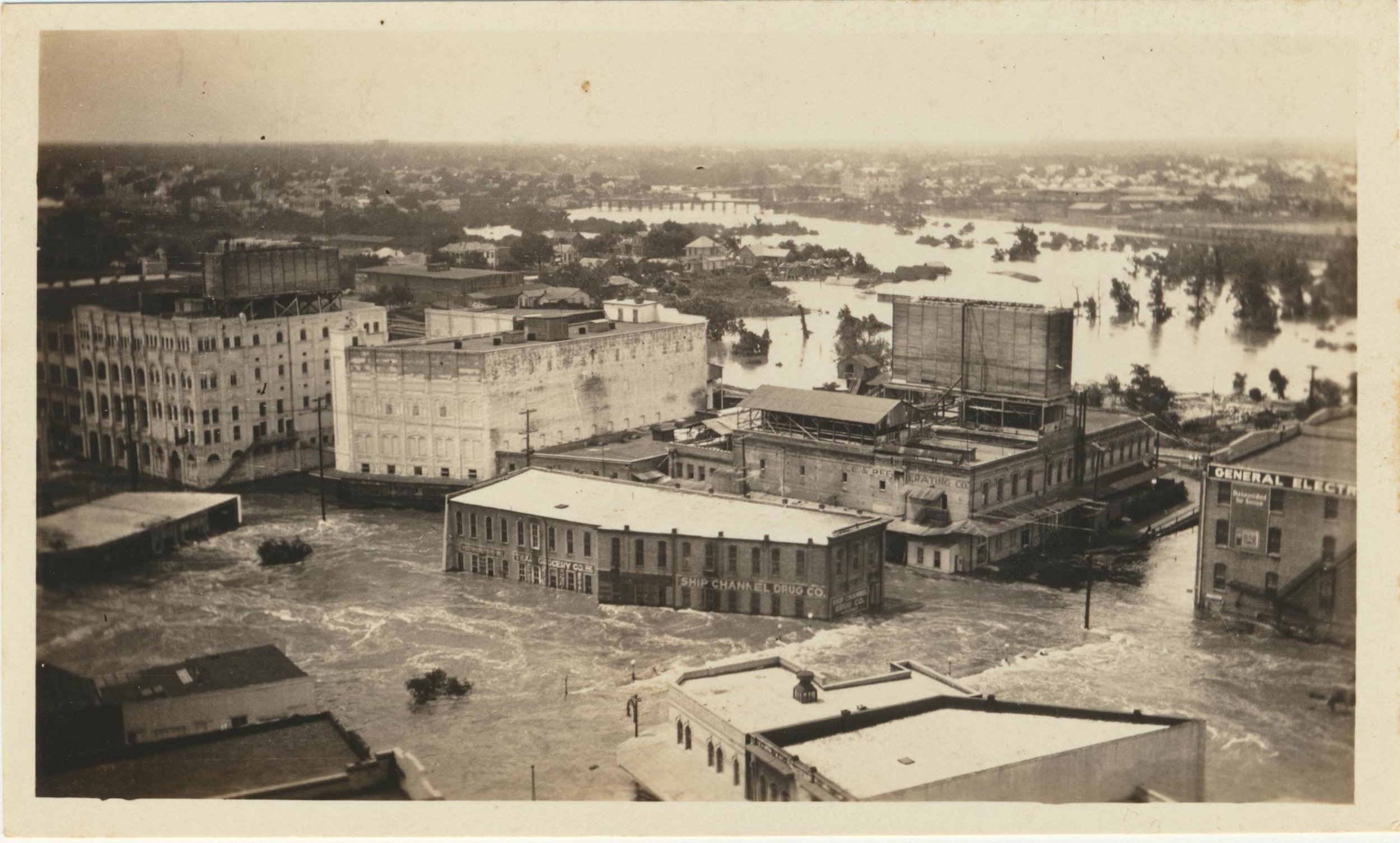 May 31, 1929 flood-this photo illustrates how the waters of buffalo bayou inundated downtown houston.