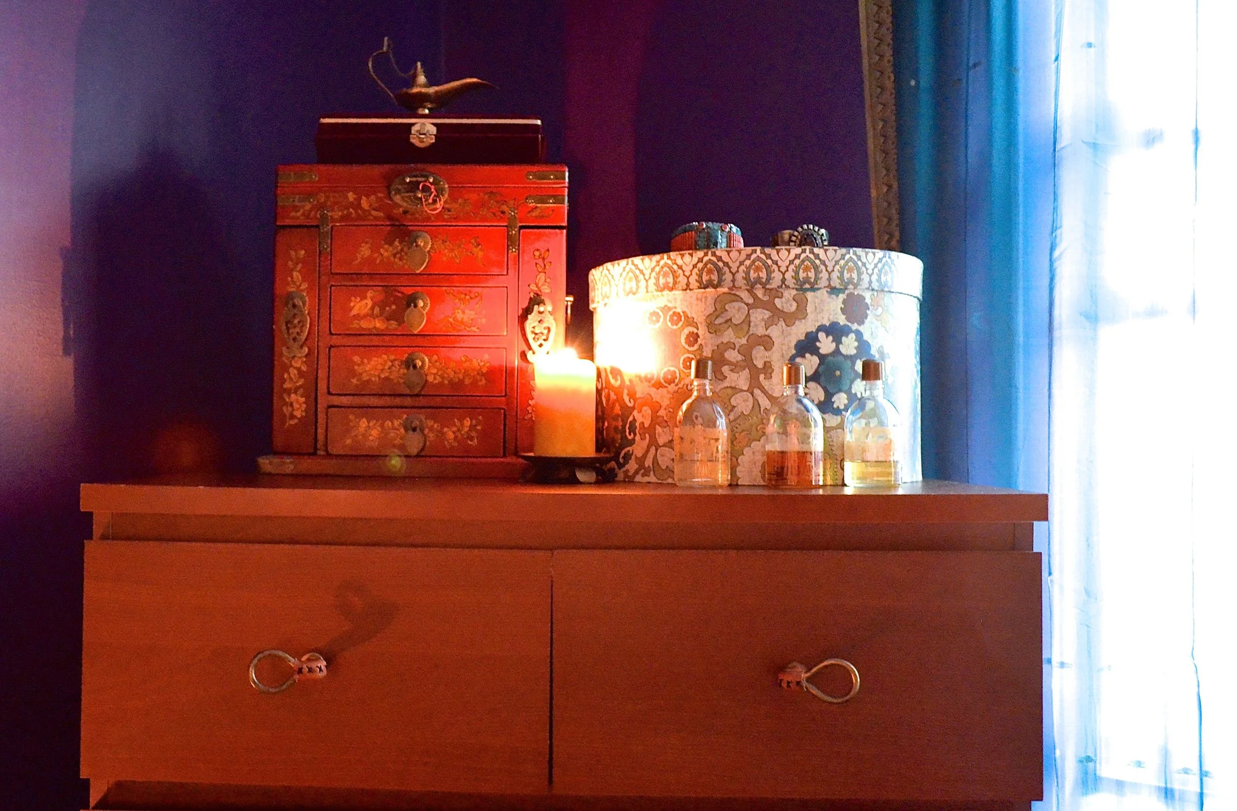 Harlem Oasis, Moroccan and Indian Inspired Design, Bedroom Corner Vignette