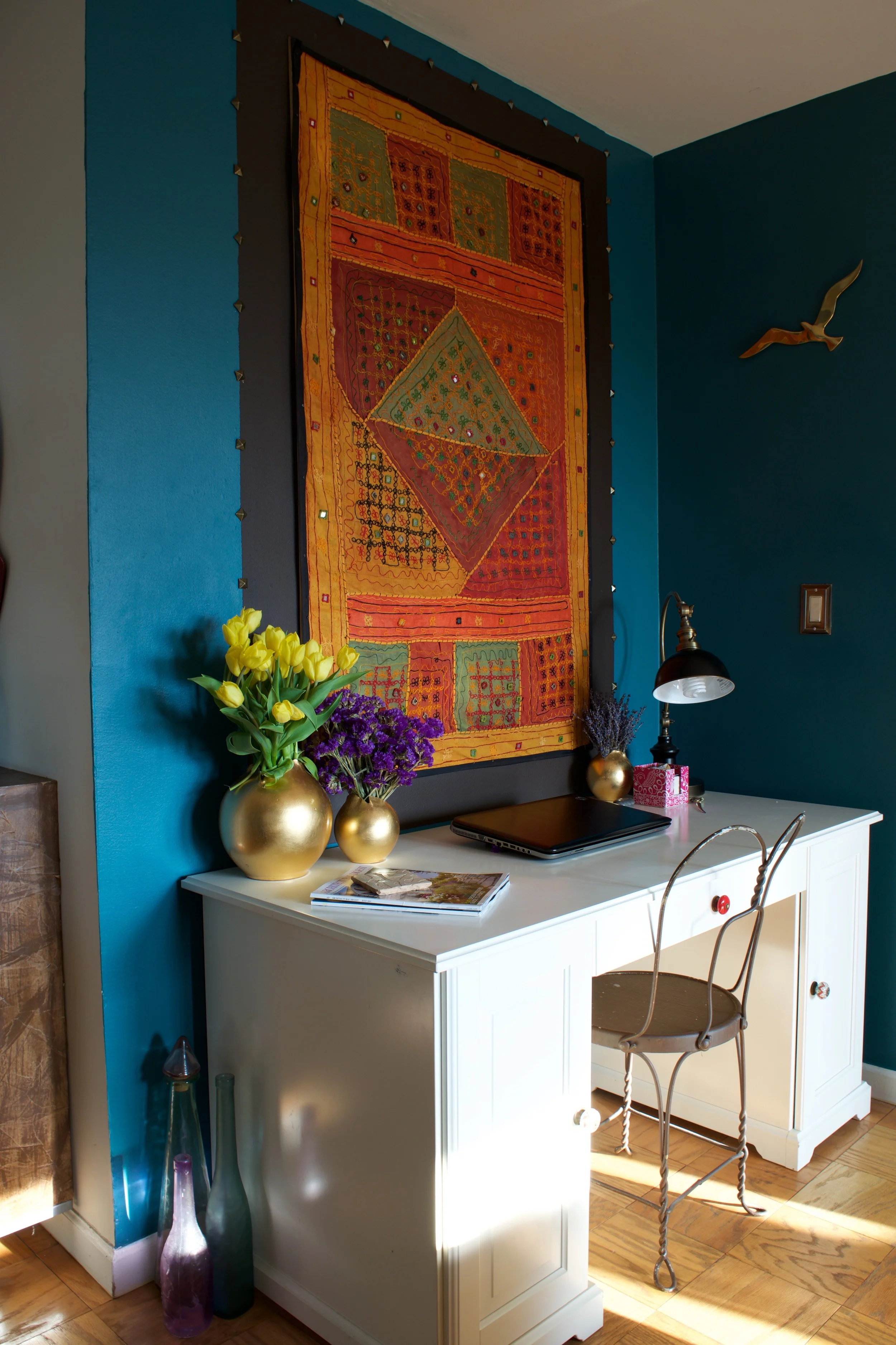 Harlem Oasis, Moroccan and Indian Inspired Design, Jewel Tone Office Nook