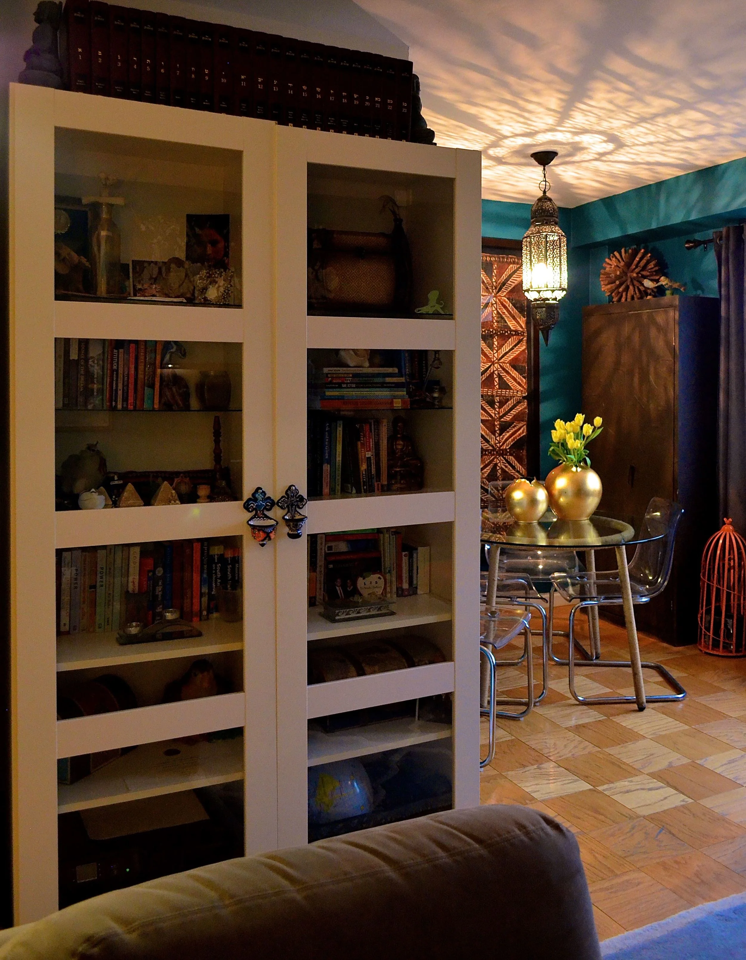 Harlem Oasis, Moroccan and Indian Inspired Design, Jewel Tone Living Room/Dining Room