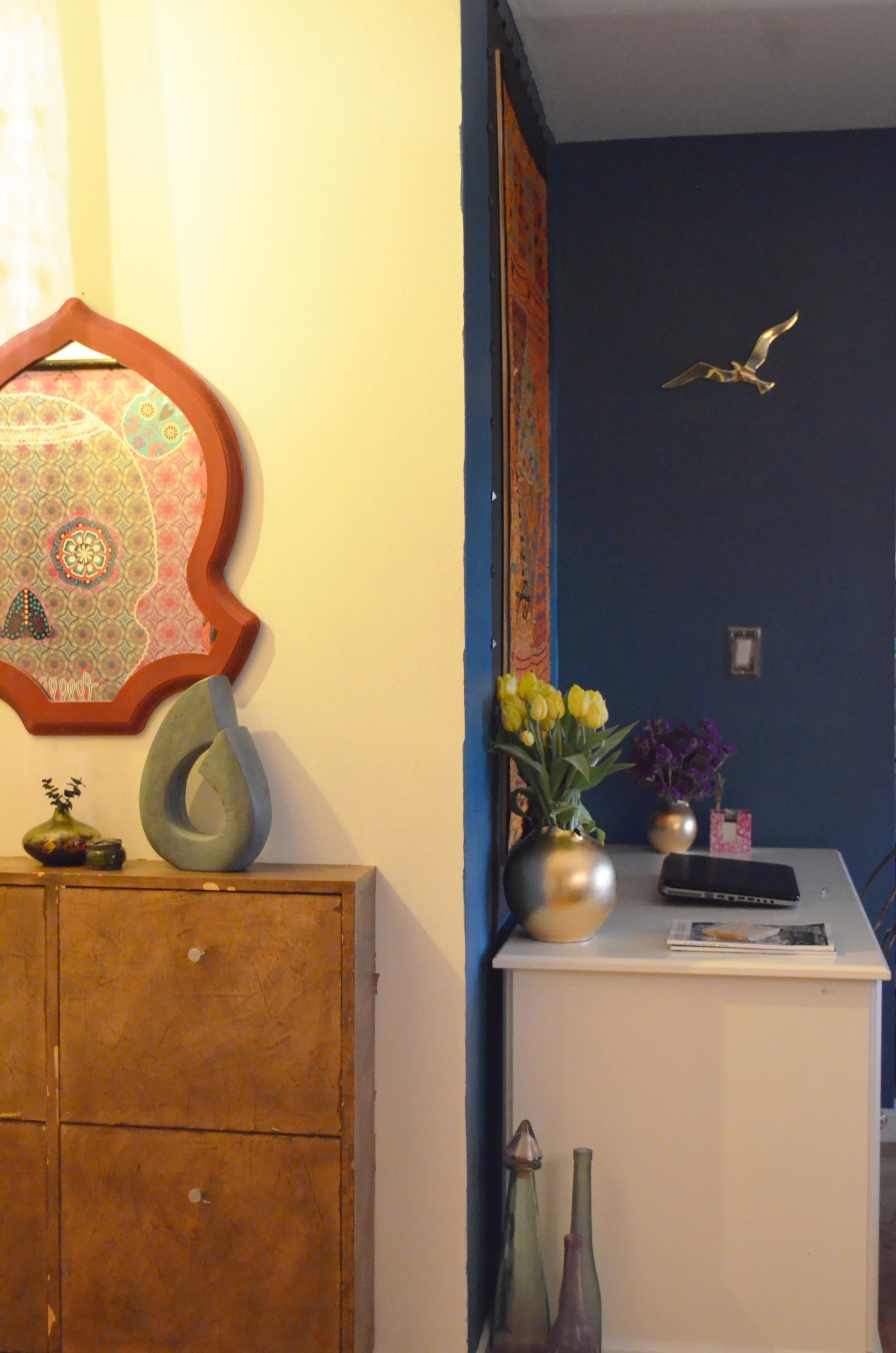 Harlem Oasis, Moroccan and Indian Inspired Design, Jewel Tone Living Room and Office Nook