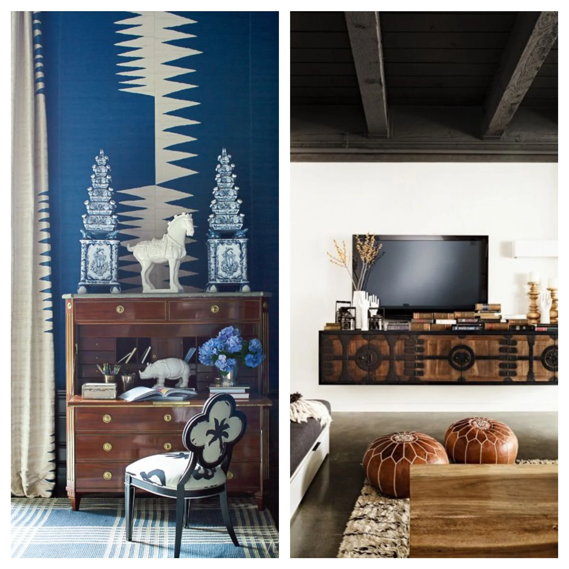 Just an FYI... I absolutely love Moroccan Pouffes (the leather decorative ottomans in the photo on the right), they come in many different designs and materials. Left: Photo Link Right: Photo Link 