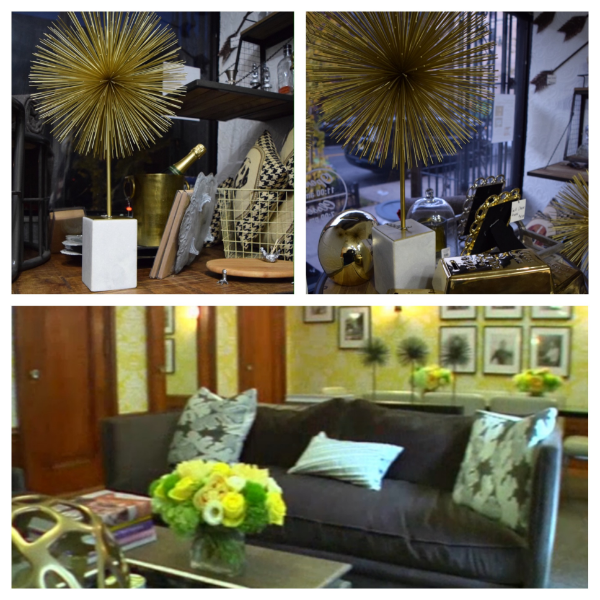 Top: Starburst sculptures in Harlem Heirloom (actually called Sputnik on their website). Bottom: The home of NYC Housewife Aviva and the three Sputnik sculptures on the table behind the sofa. (Wish the pic was clear, bummer.)