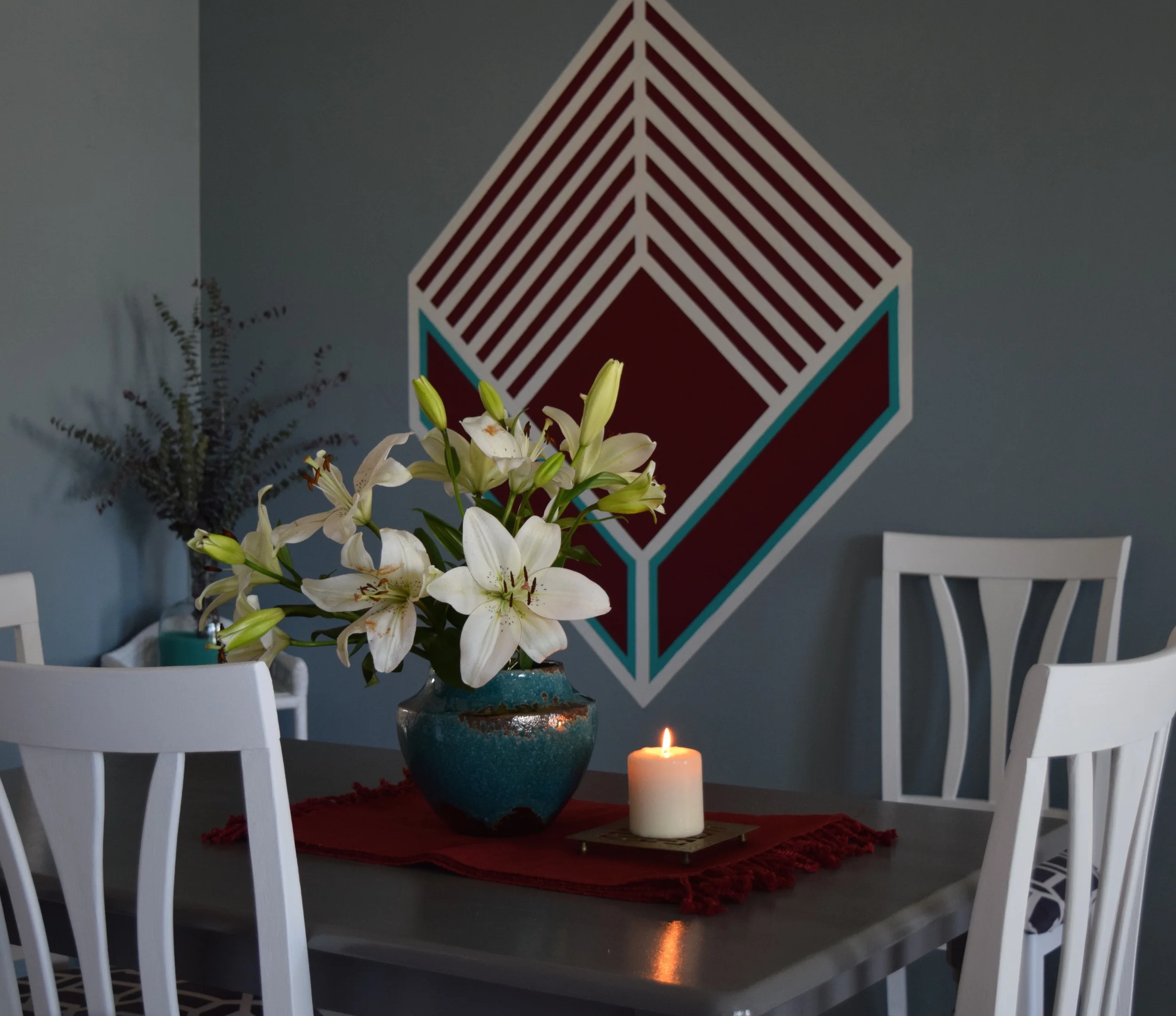 Pastel Interior, Dining Room and Painted Wall Art
