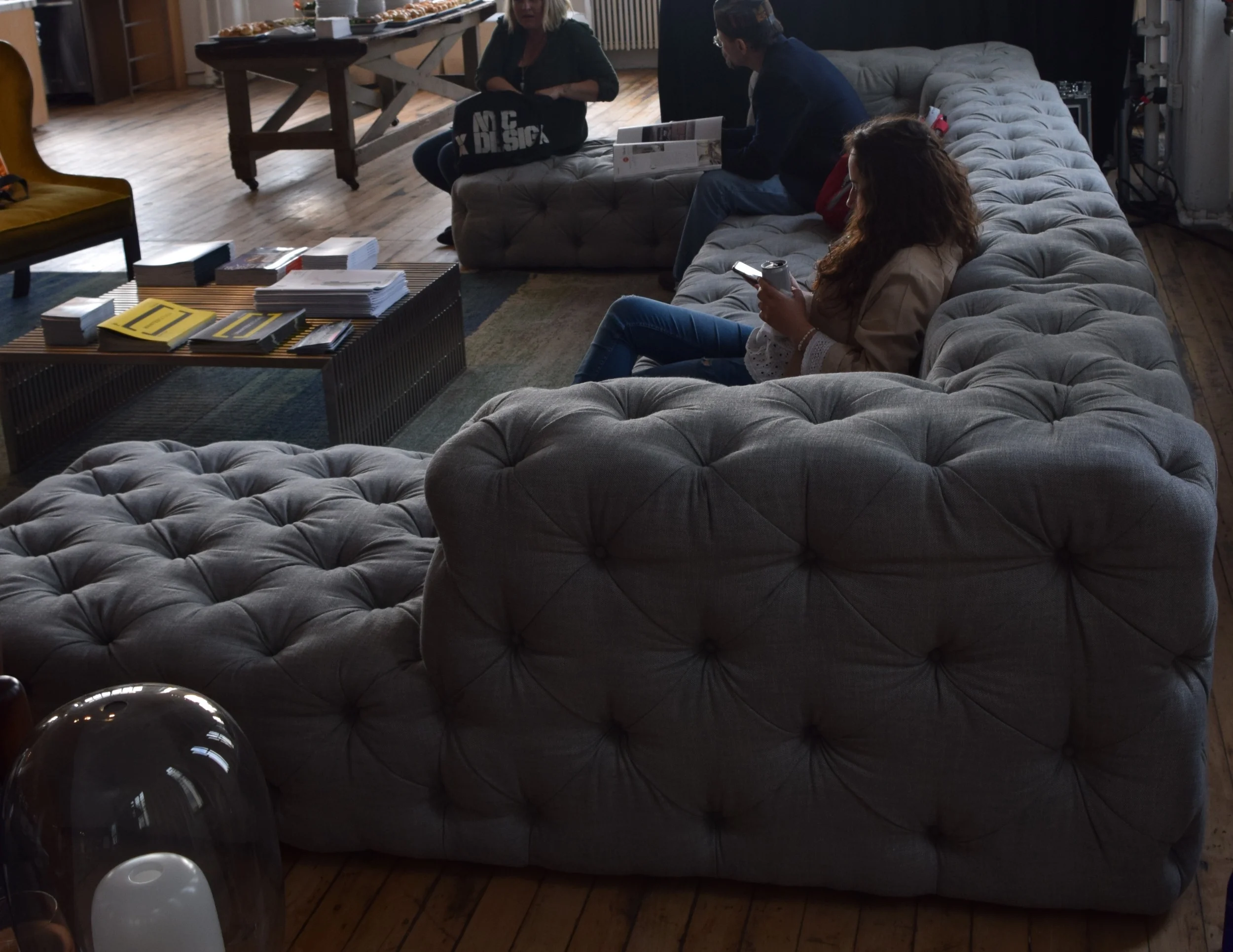 Wanted Design event in Brooklyn, not sure who made the gray and tan sofas in the lounge areas above : \ 