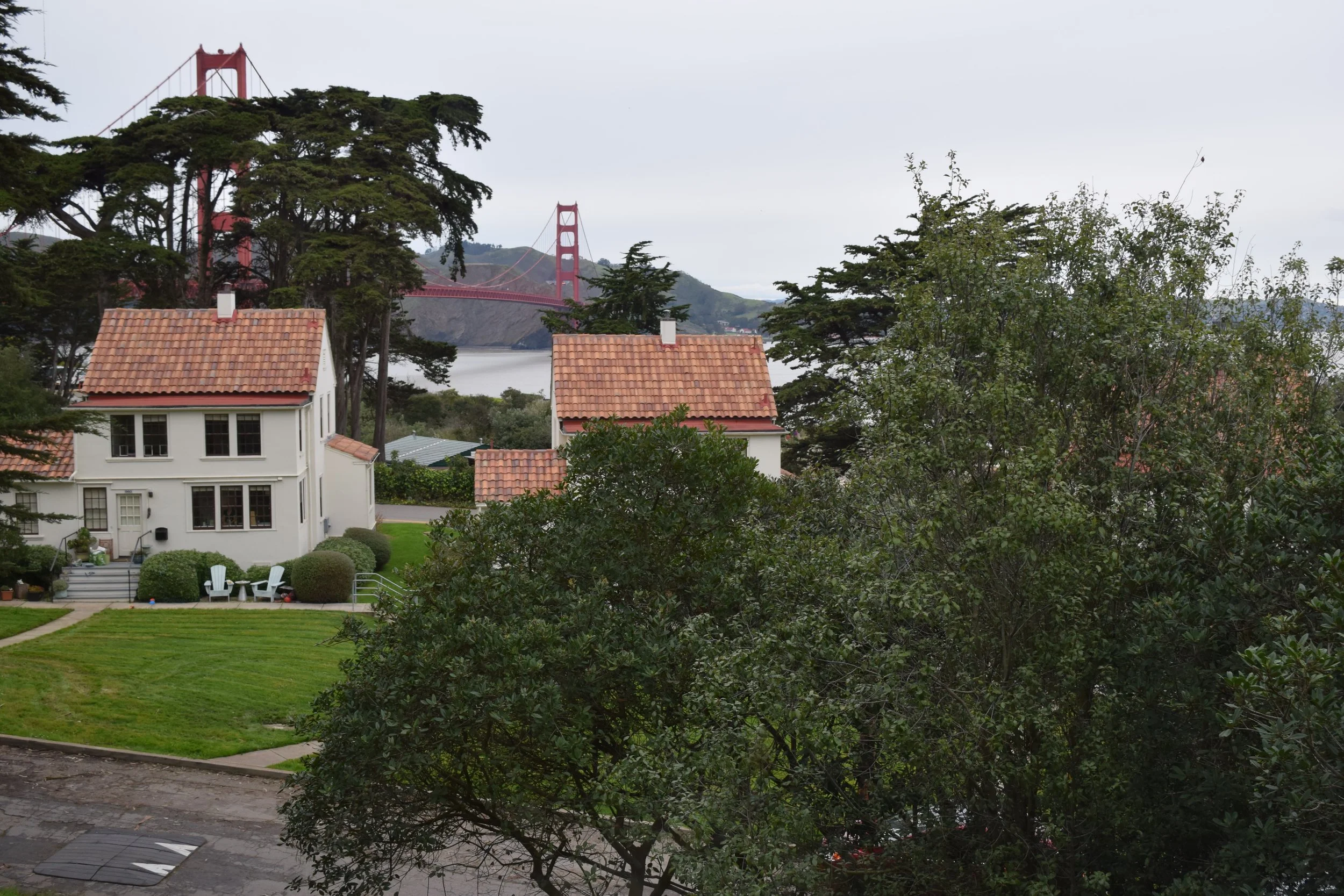 This is the view from the master bedroom window! Before the re-design the only way to see this spectacular sight was to stand in the corner looking out, now there is a stool and bistro table to sit and enjoy the bay and Golden Gate Bridge. 