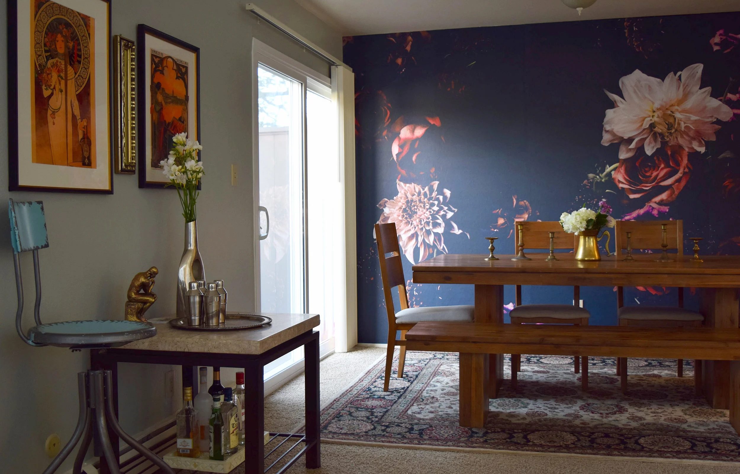 Parisian Chic, Flower Wallpaper Bar/Dining Area