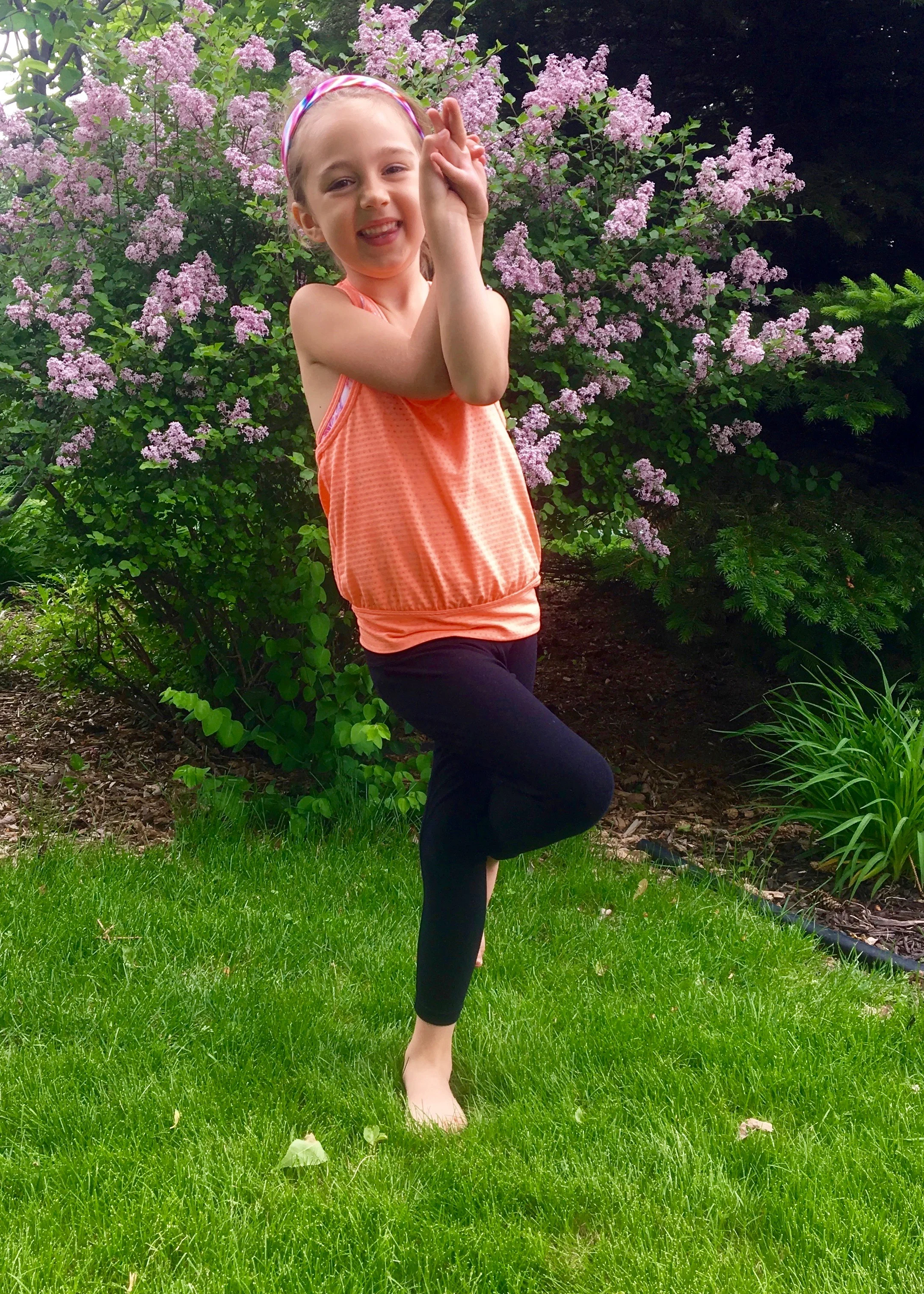 Eagle Pose: Wrap your RIGHT LEG over your LEFT LEG and your RIGHT ARM under your LEFT ARM. Hold, then switch sides.