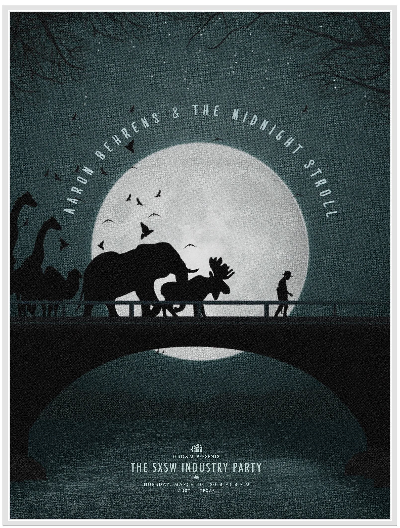  &nbsp;  Aaron Behrens and the Midnight Stroll - SXSW band poster 