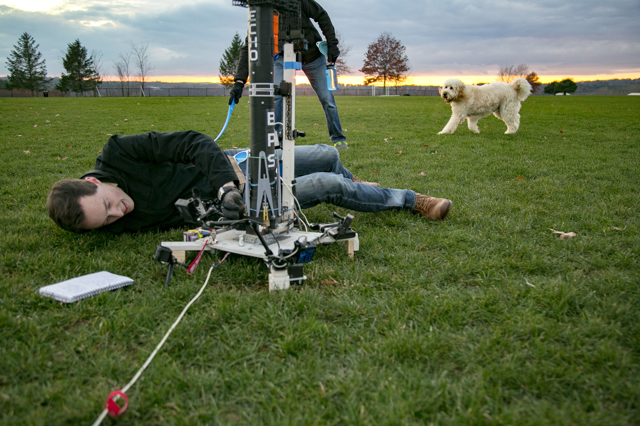 A cute dog walking by during rocket prep for Echo TV5