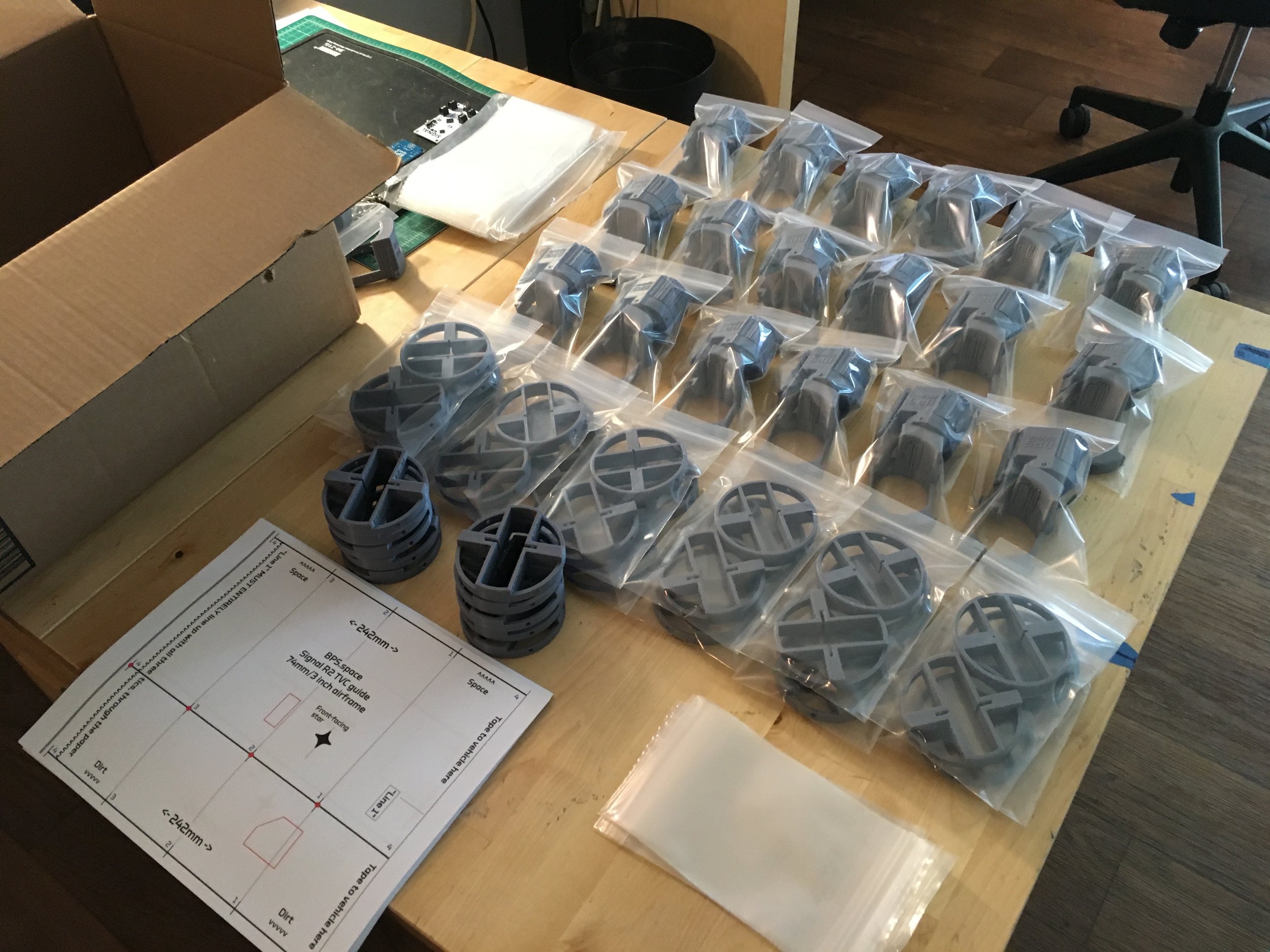 Packing up Signal R2 thrust vectoring kits for shipment