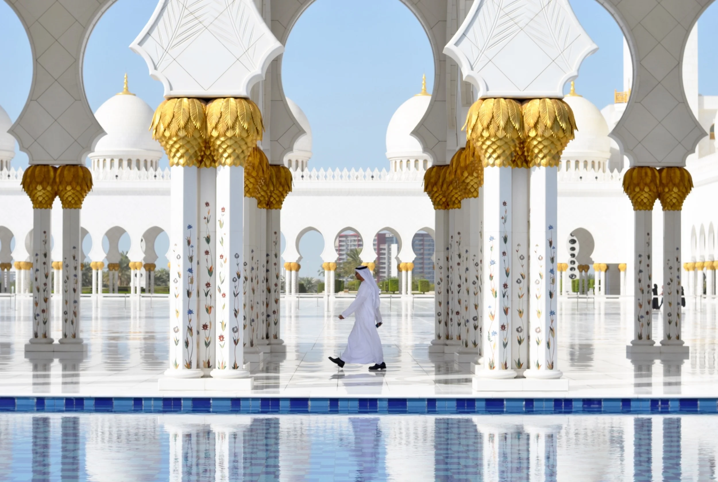 A local man walks in to the Sheikh Ziyad Grand Mosque in Abu Dhabi 