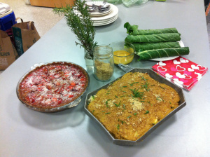 Raw burritos pictured with a raw lasagna and raw cheesecake. All recipes available at phoebejenkins.squarespace.com
