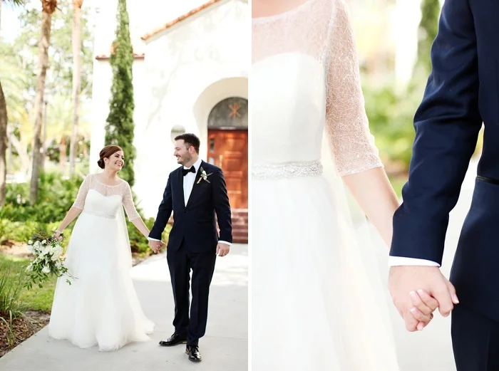 glamorous black tie navy gold and peach downtown orlando wedding photography