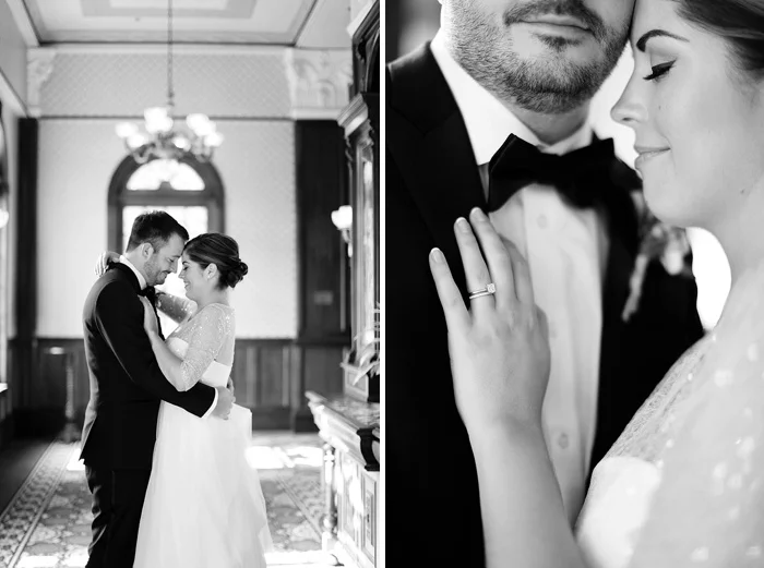 glamorous black tie navy gold and peach downtown orlando wedding photography