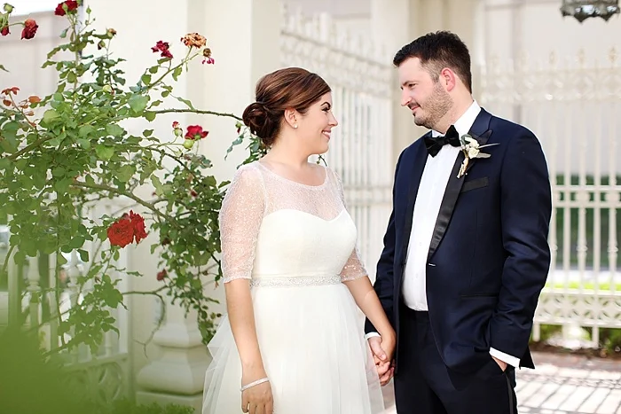 glamorous black tie navy gold and peach downtown orlando wedding photography
