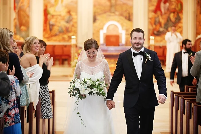 glamorous black tie navy gold and peach downtown orlando wedding photography