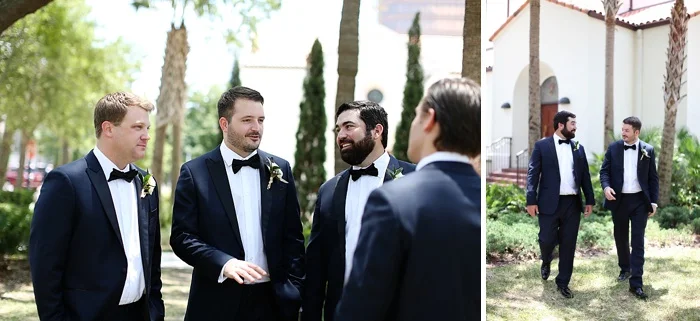 glamorous black tie navy gold and peach downtown orlando wedding photography