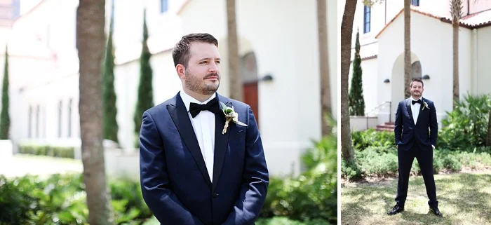 glamorous black tie navy gold and peach downtown orlando wedding photography