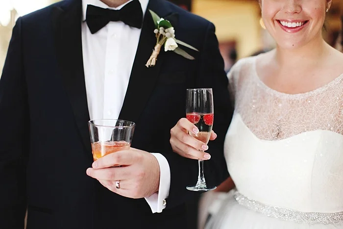 glamorous black tie navy gold and peach downtown orlando wedding photography