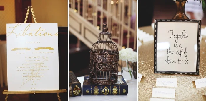 glamorous black tie navy gold and peach downtown orlando wedding photography