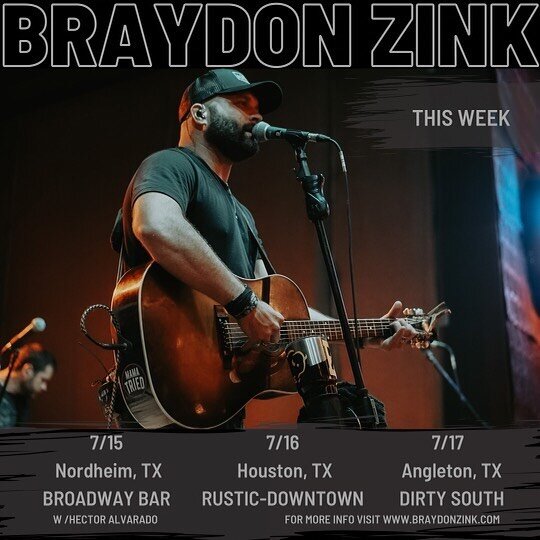 Who am I going to be seeing this weekend?!
THU: Broadway Bar, Nordheim, Tx with @hectorado425 8pm
FRI: @therustichou 9:30pm
SAT: @thedirtysouthangleton 10pm