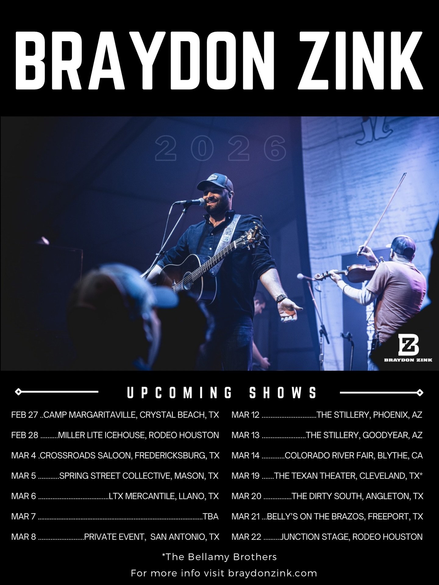 Lots of fun shows coming up in Texas, Arizona and California! I hope to see some familiar faces! March 19th with @bellamy_brothers