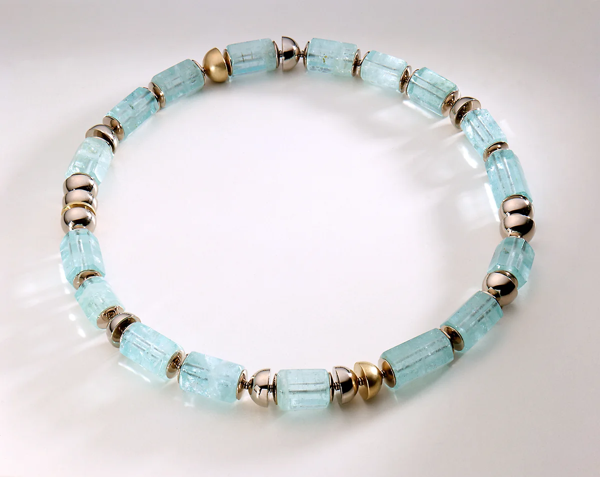 Aquamarin-Collier mit Gelb- und Weissgold
