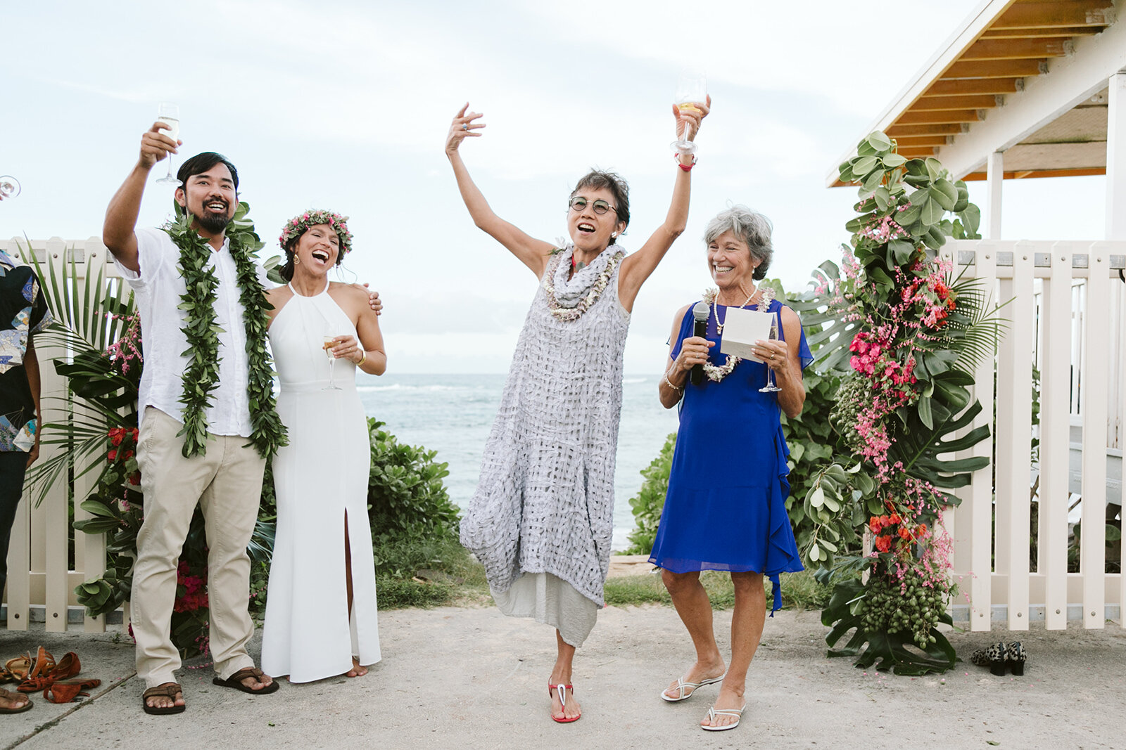 Mokuleia-North-Shore-Hawaii-Beach-House-Wedding-ceremony-champagne-toast