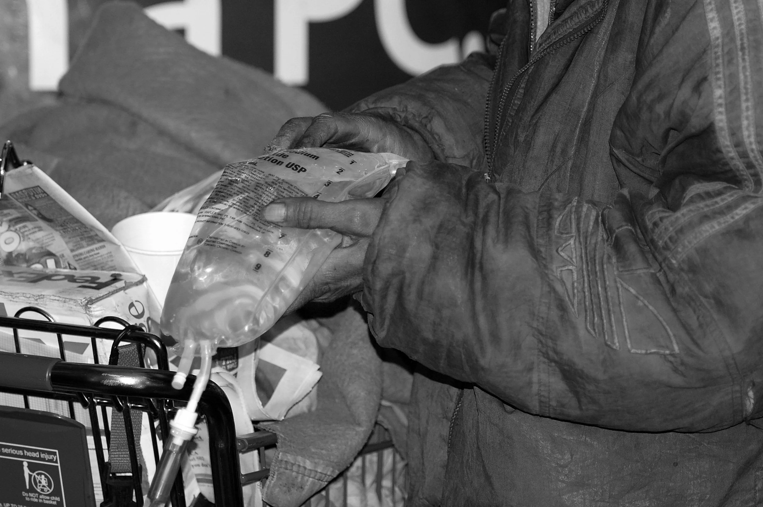  I saw a man sipping from a bag of normal saline.   “Why are you sipping IV fluids?”  “The ambulance people left it.” 