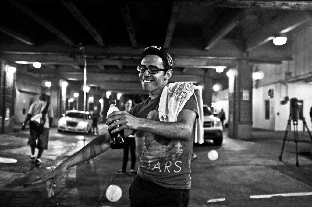 A man at Dumpster Dive, a concert held at Georgia State University on Aug. 29, 2013, dances to the music. 
