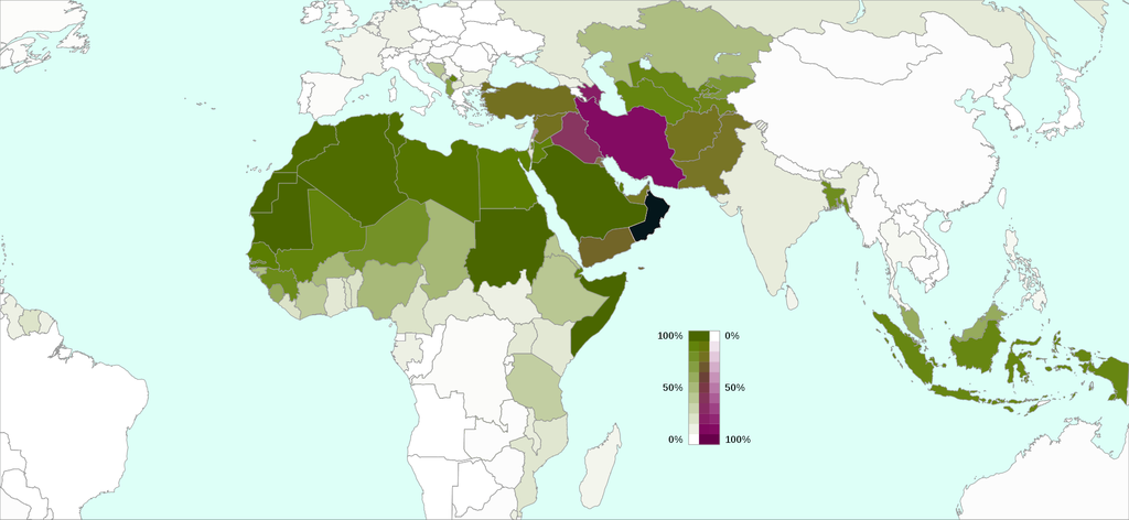 Green = Sunni; Violet: Shi’ite Muslims