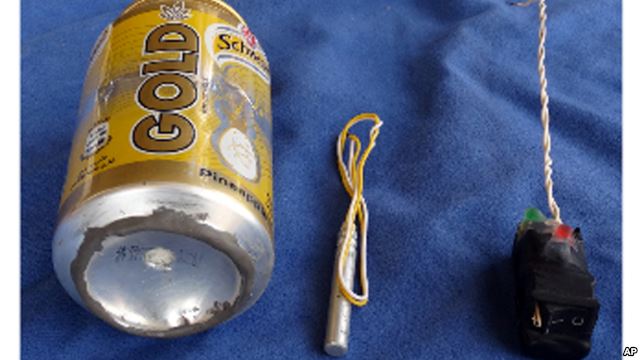 This undated image made available in the Islamic State’s English-language magazine Dabiq, Wednesday, Nov. 18, 2015, claims to show the bomb that was used to blow up a Metrojet passenger plane bound for St. Petersburg, Russia, that crashed in Hassana, north Sinai, Egypt, killing all 224 people on board.