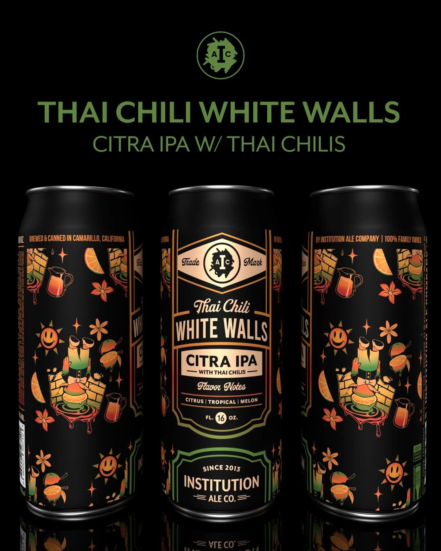Thai Chili White Walls is back 🌶️🍊with new can artwork! 
Our flagship Citra IPA brewed with Thai chilis, bright citrus up front with a medium kick of spice and peppery aroma.

On tap now + available in 4-packs so you can take it home and enjoy it f