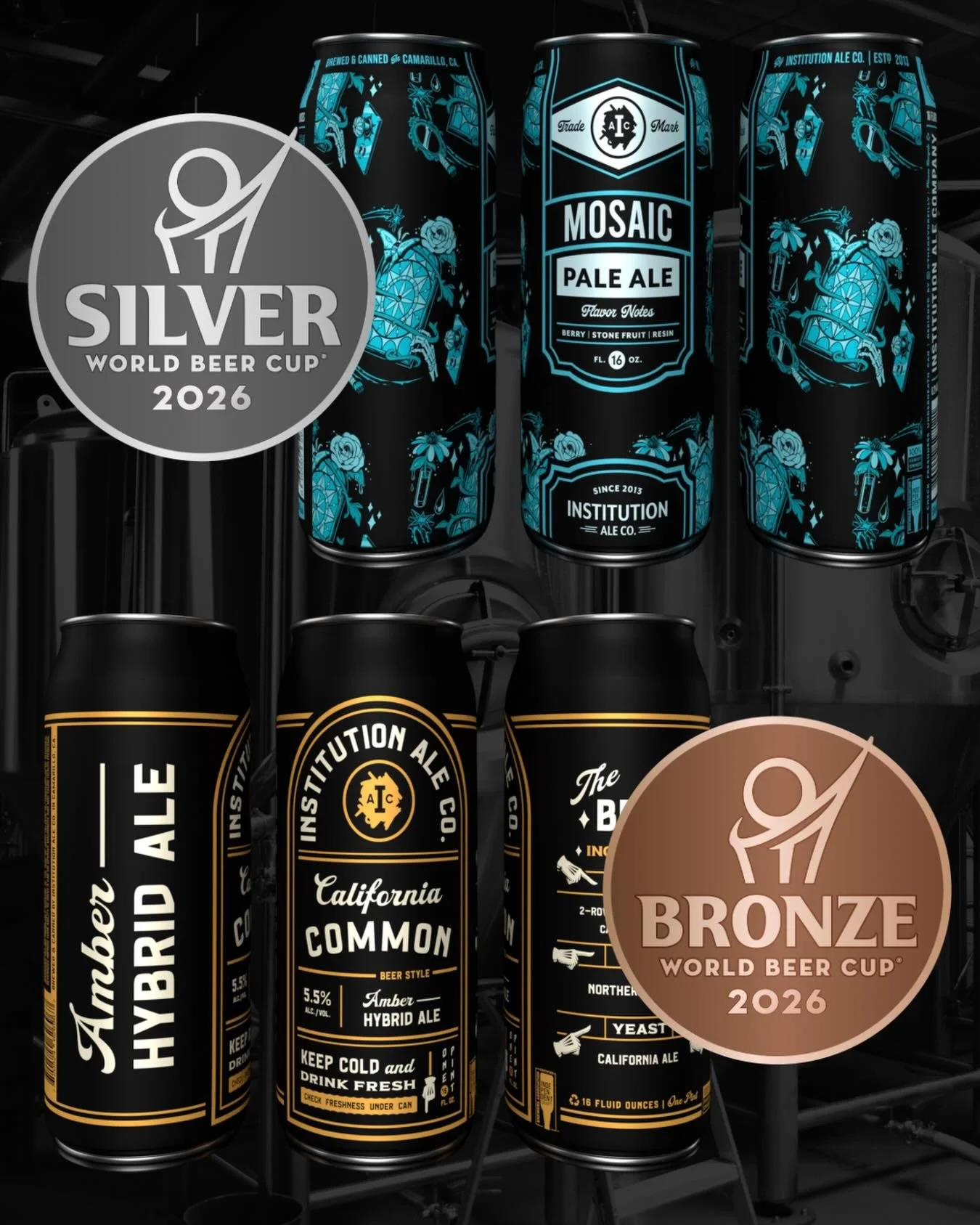 Big moment for two of our favorite beers! 🏅Our California Common brought home bronze, and Mosaic Pale Ale earned silver at the World Beer Cup. 
Proud of these beers, and grateful for everyone who drinks them with us 🍻

#InstitutionAleCo #Institutio