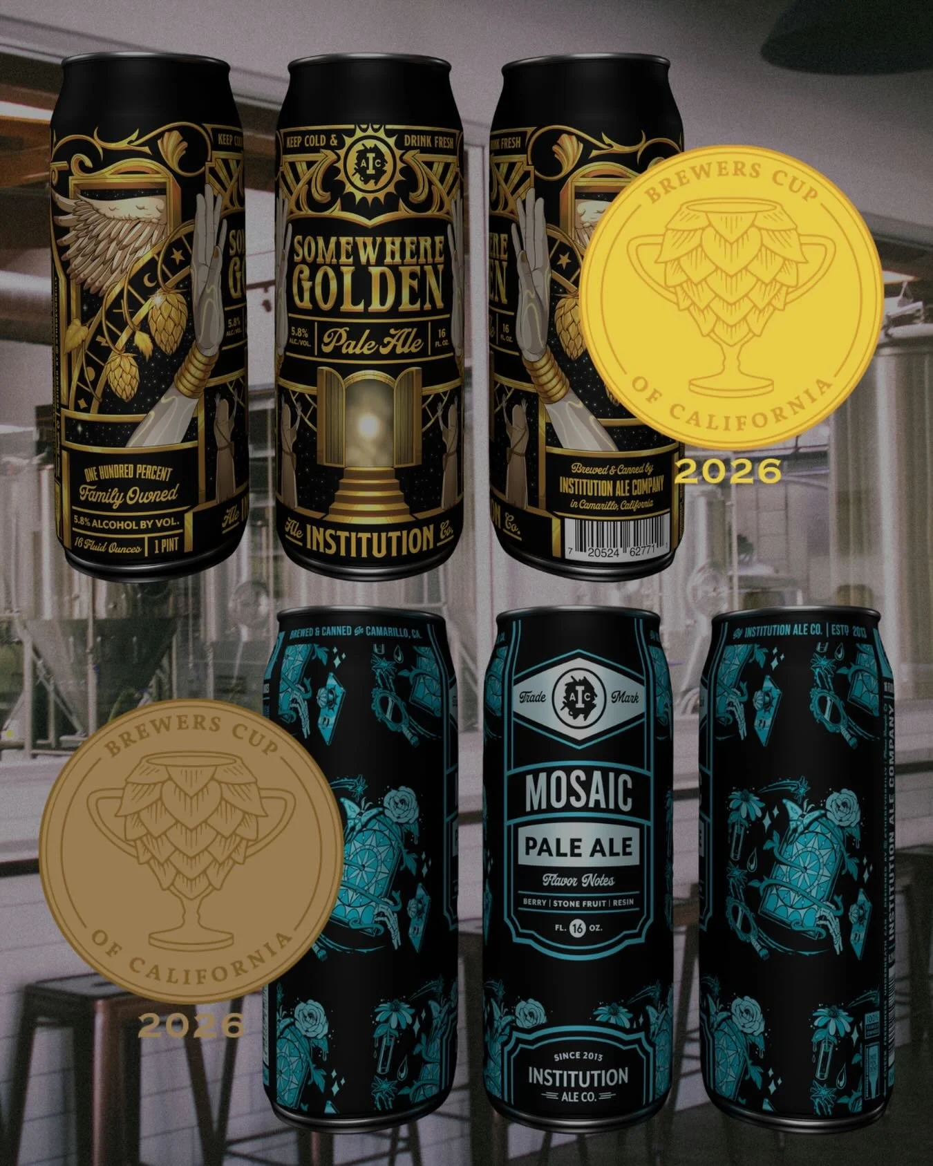 A couple more medals to celebrate 🏅👏 Somewhere Golden brought home Gold, and Mosaic earned Bronze at the California Brewers Cup 🍻 It&rsquo;s a good day for Pale Ales! 

#InstitutionAleCo #InstitutionAleCoSb