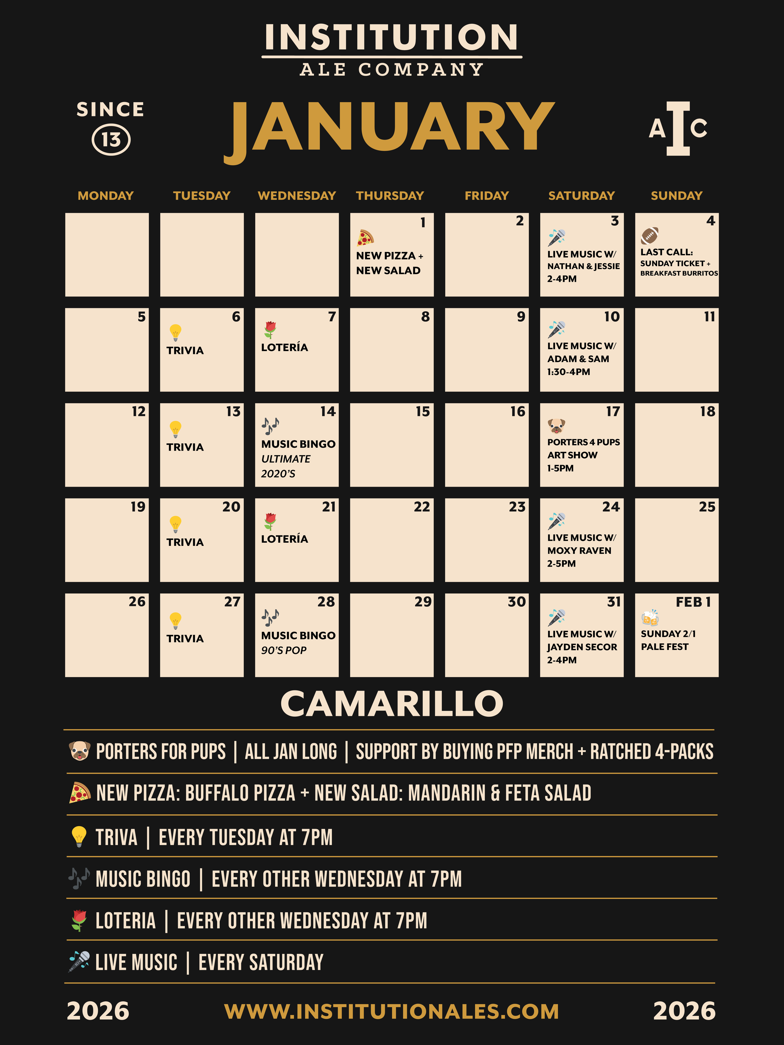 January Event Calendar (Camarillo Location)