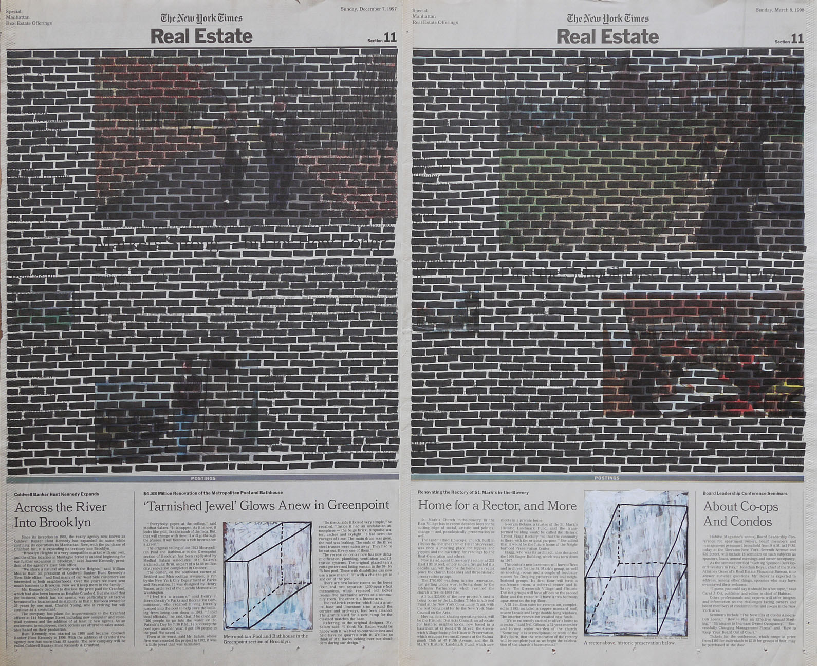 Real Estate , 1999. Permanent markers and correction fluid on newspaper mounted on canvas.