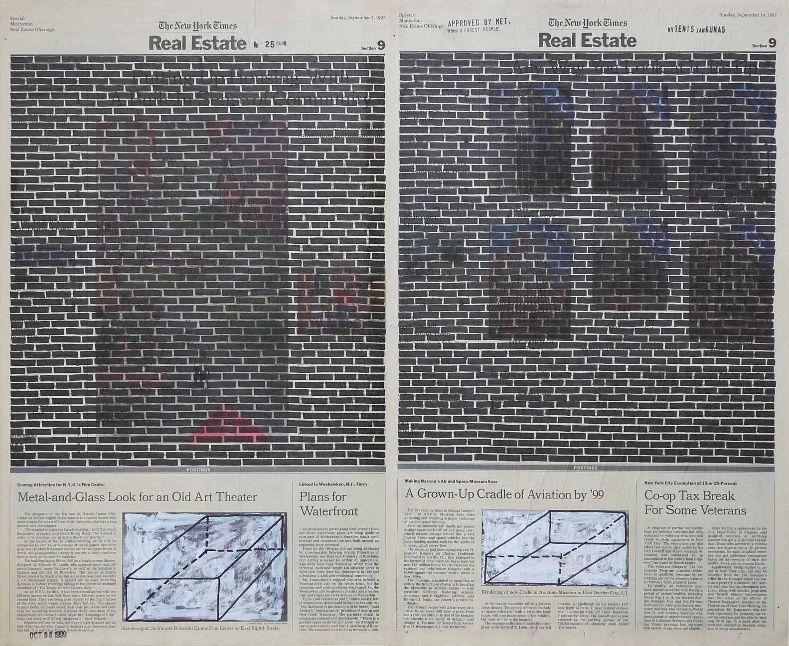 Real Estate , 1999. Permanent markers and correction fluid on newspaper mounted on canvas.