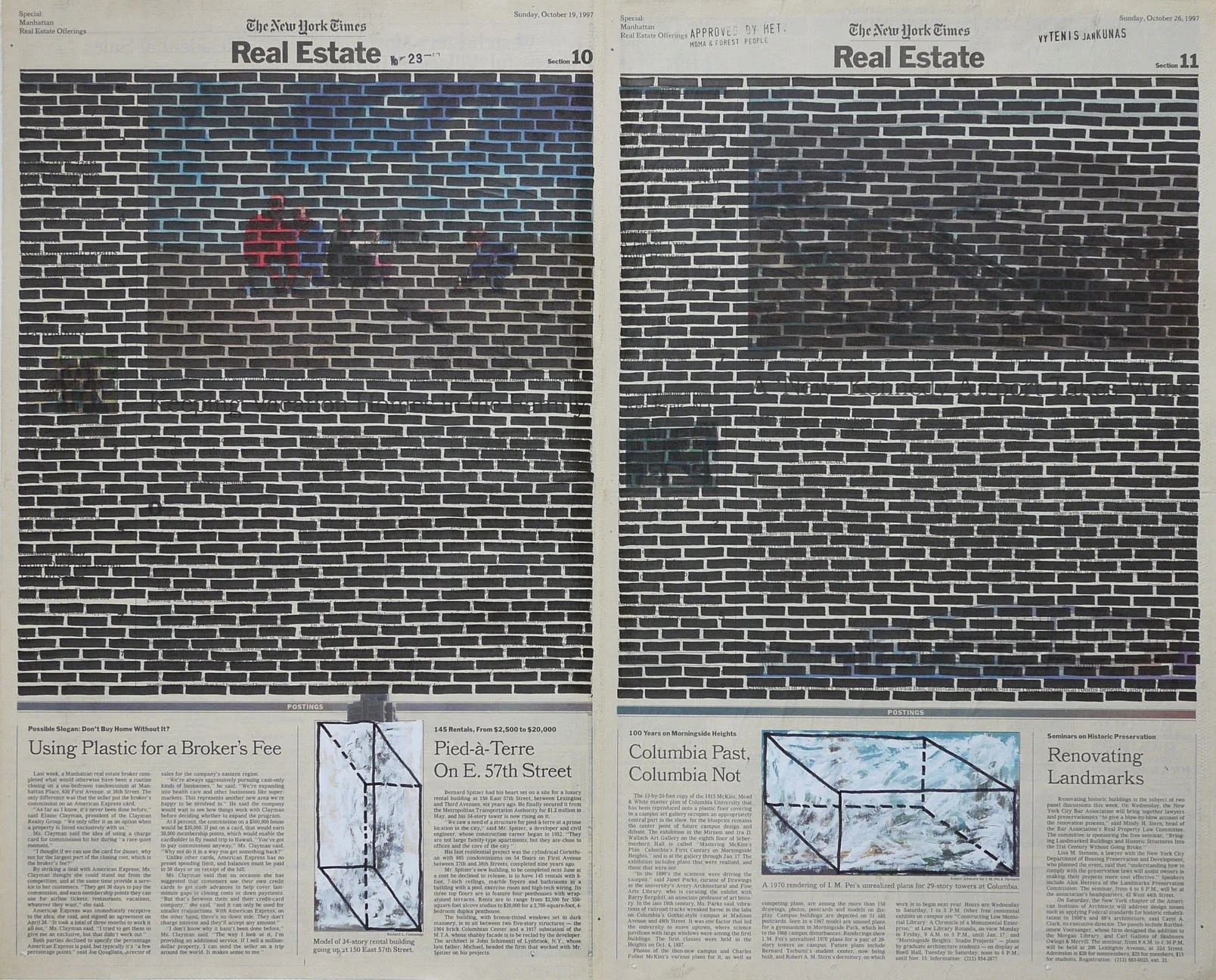 Real Estate , 1999. Permanent markers and correction fluid on newspaper mounted on canvas.