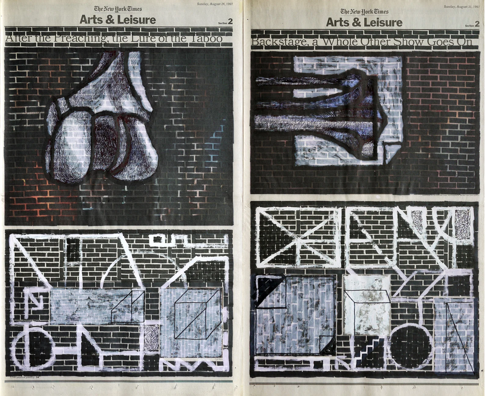 Arts & Leisure , 2002. Permanent markers, correction fluid and ball-pen on newspaper.