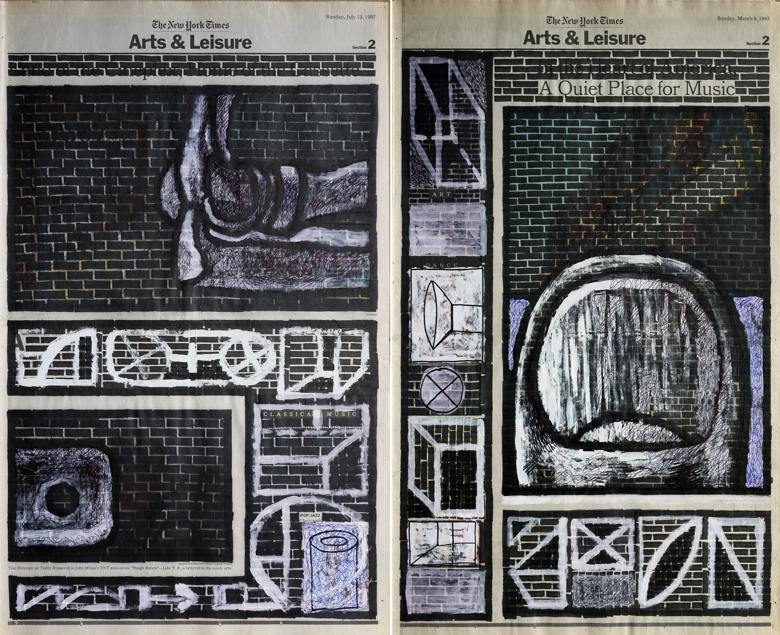 Arts & Leisure , 2002. Permanent markers, correction fluid and ball-pen on newspaper.
