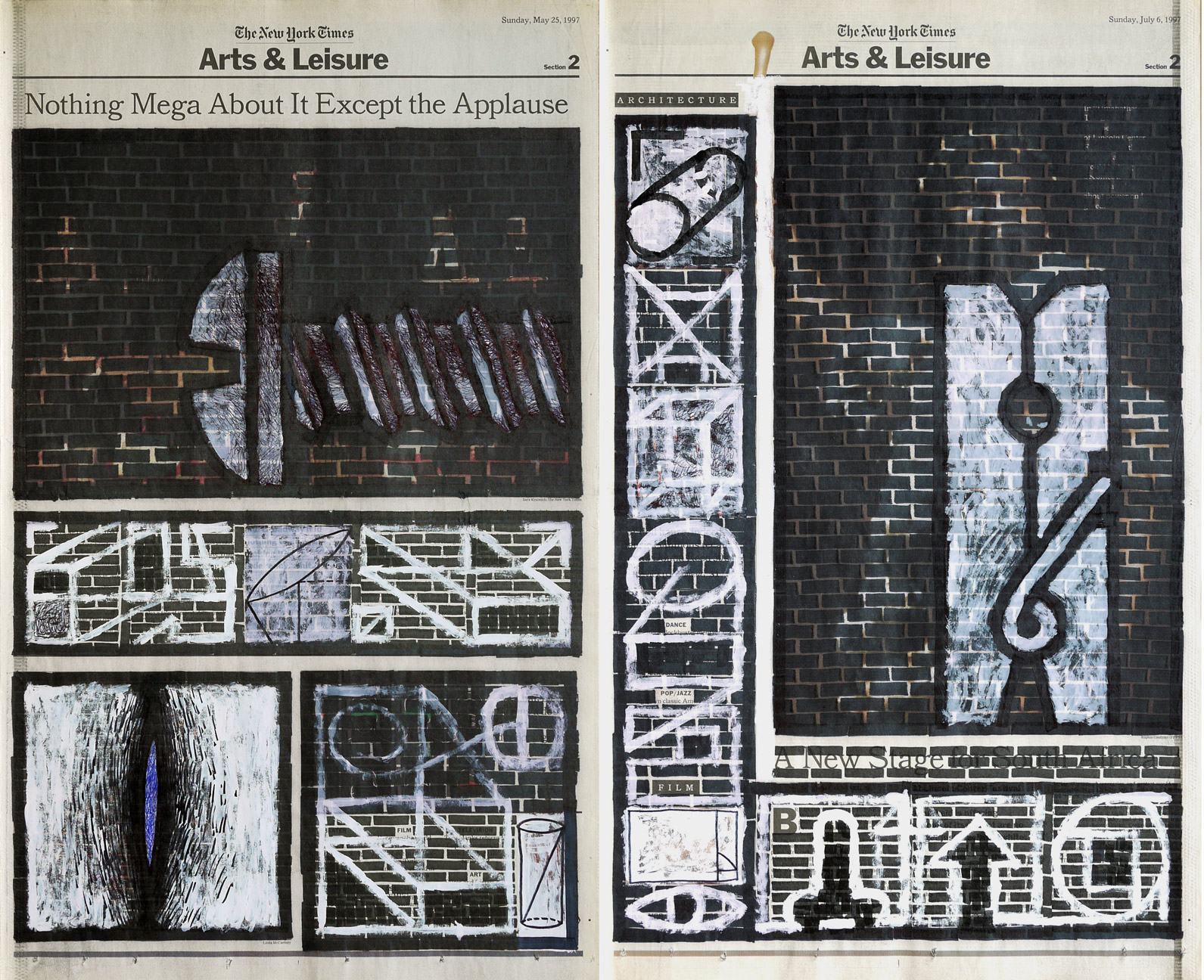   Arts &amp; Leisure , 2002. Permanent markers, correction fluid and ball-pen on newspaper. 